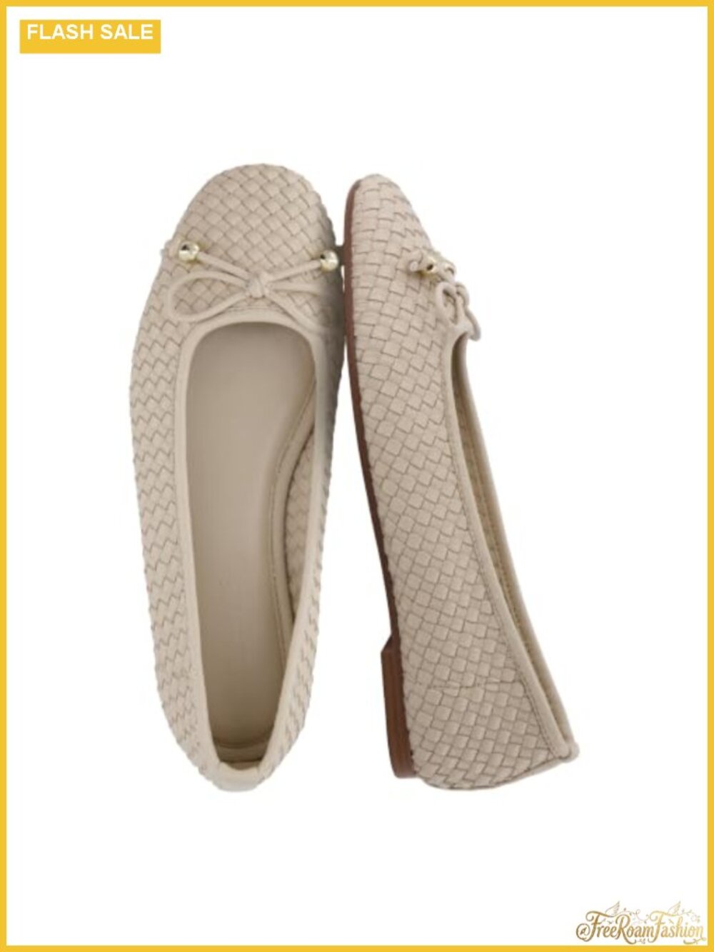 Woven Ballet Flats with Bow Accent Slip-On Vegan Leather Women's